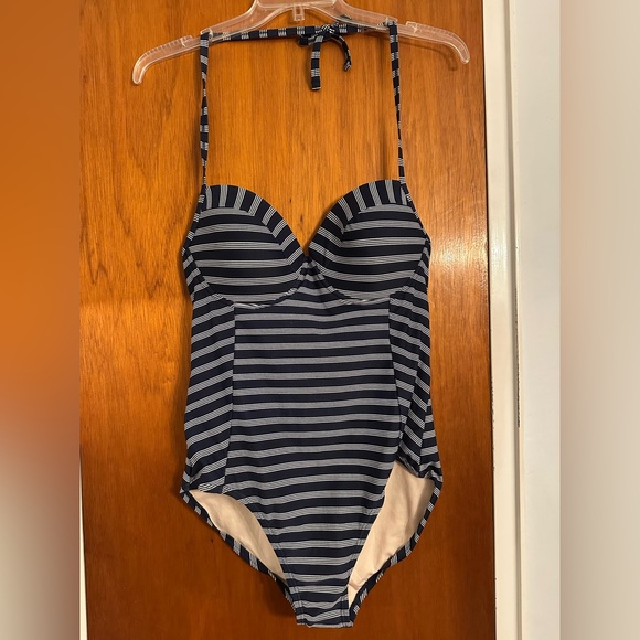 Merona Other - Merona Halter Top Navy and White Striped Swimsuit